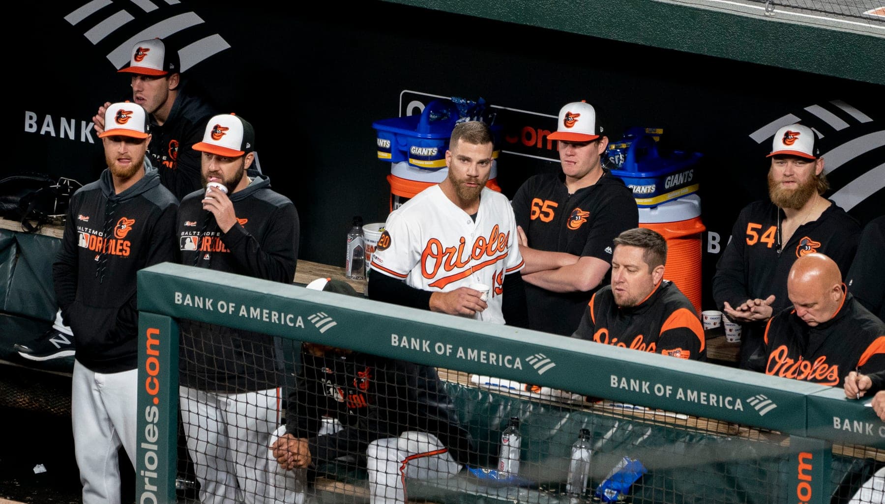 Chris Davis in the Orioles dugout, April 10, 2019, during the hitless streak (it ended April 13). Not a specific at-bat.